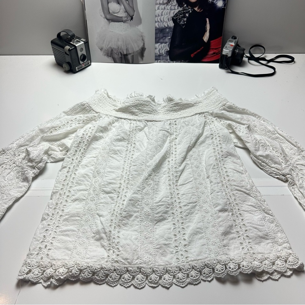 Signature Studio Eyelet Lace Off-Shoulder BlouseCottonBoho Cottagecore Festival - Picture 2 of 12